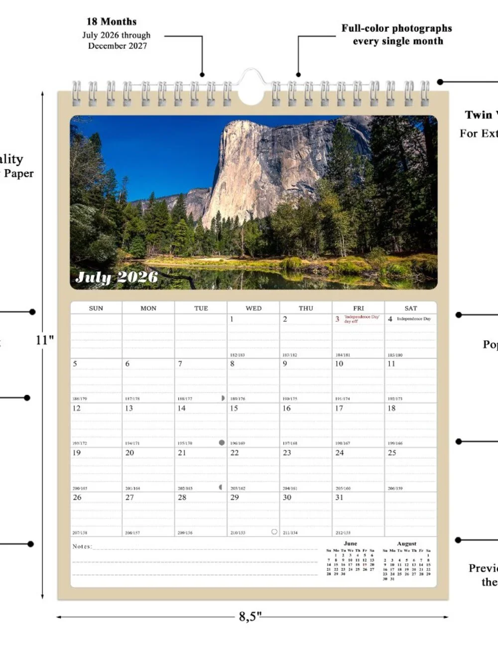 2026 - 2027 Calendar Magnetic Peel & Stick 18 Months 8.5